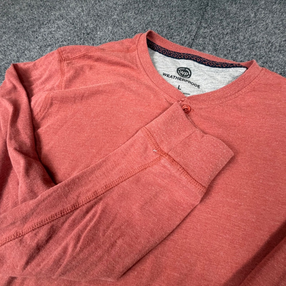 VTG Weatherproof Mens Size L Large Long Sleeve Henley Heathered Shirt‎ Coral Red